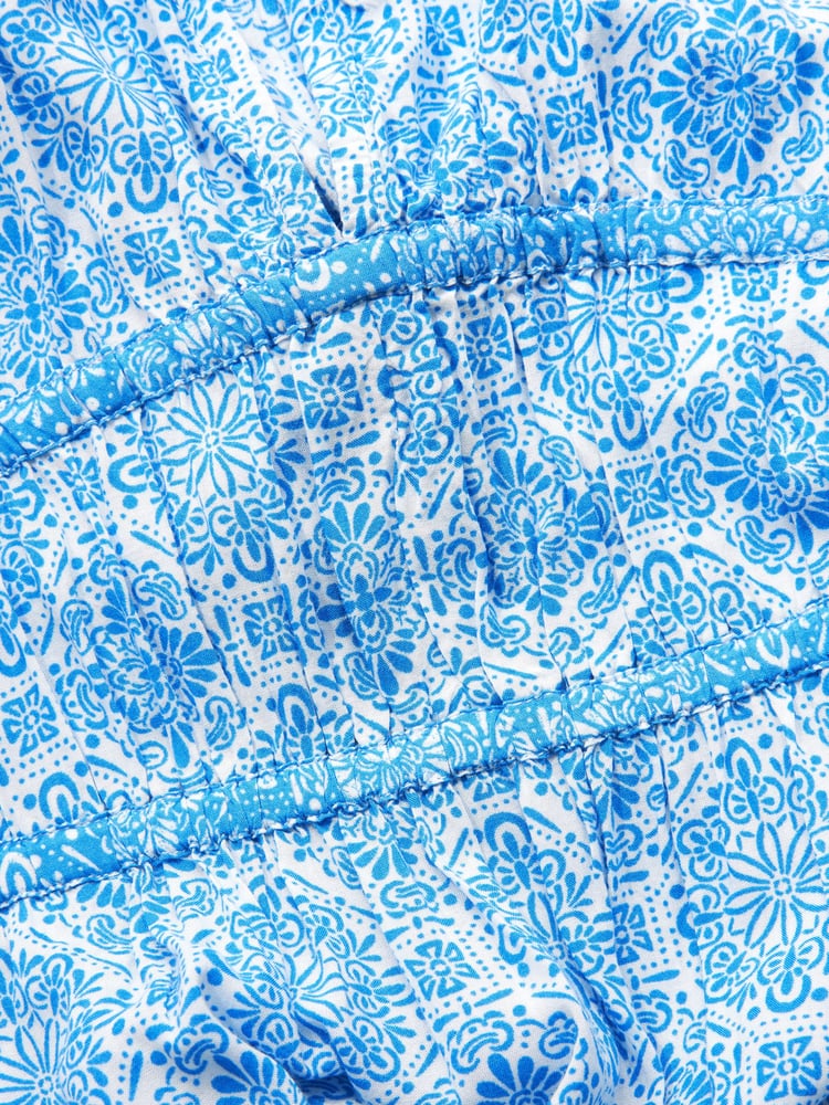Blue Tile Print Tie Front Short Sleeve Maxi Dress - Image 6 of 6