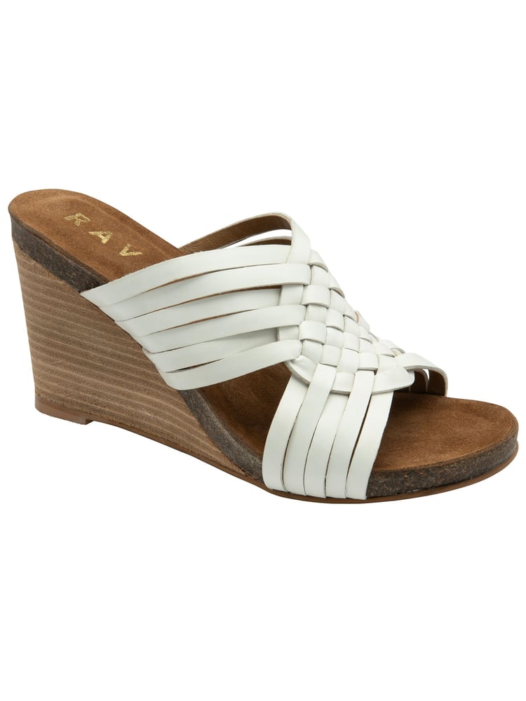 Ravel White Leather Wedge Strappy Mule Sandals - Image 1 of 4