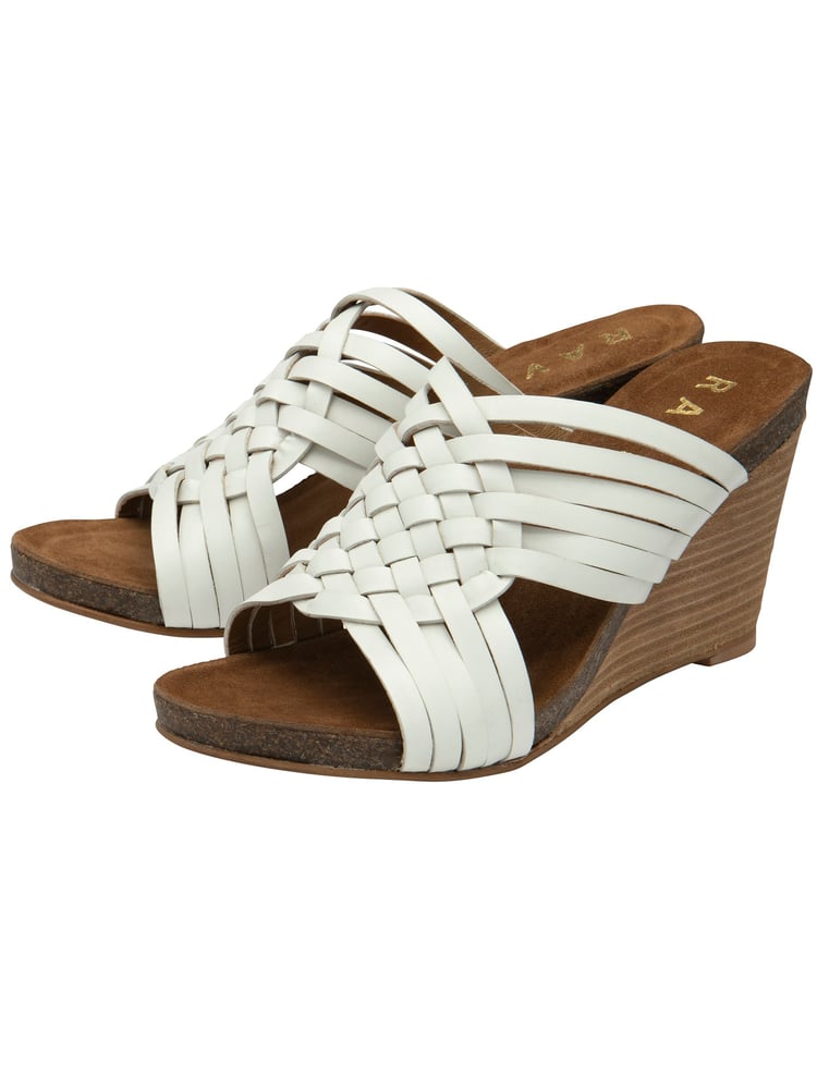 Ravel White Leather Wedge Strappy Mule Sandals - Image 2 of 4 Ravel White Leather Wedge Strappy Mule Sandals - Image 2 of 4
