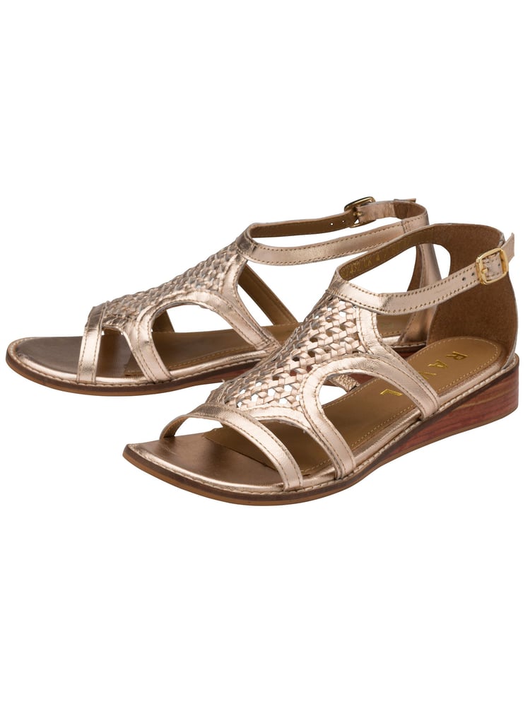 Ravel Gold Leather Wedge Sandals - Image 2 of 4