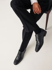 Black Standard Fit Leather Square Derby Shoes - Image 1 of 7