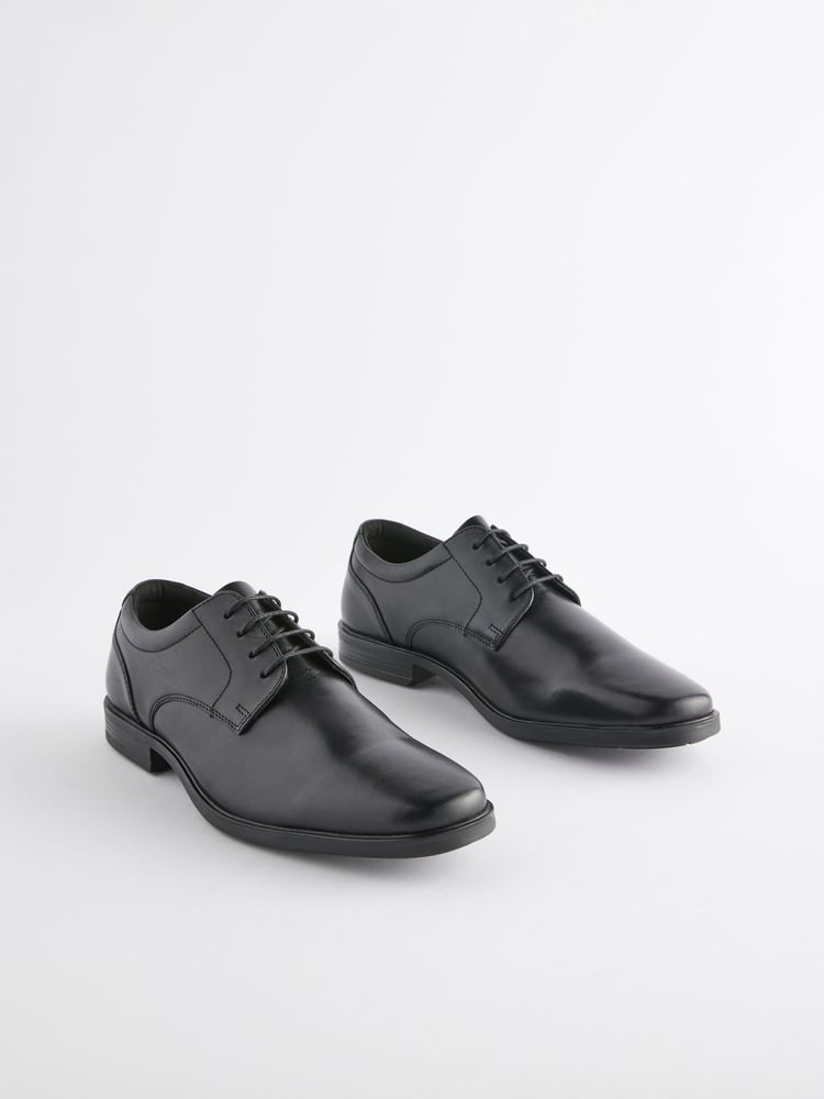 Black Standard Fit Leather Square Derby Shoes - Image 2 of 7