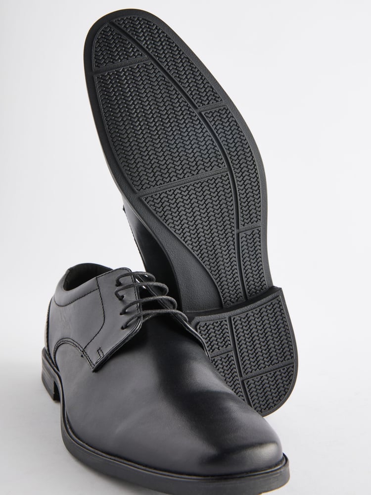 Black Standard Fit Leather Square Derby Shoes - Image 7 of 7