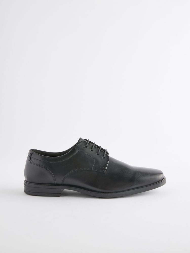 Black Wide Fit Leather Square Derby Shoes - Image 2 of 2