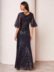 Lipsy Navy Blue Reversible Cowl Neck Sequin Maxi Dress - Image 2 of 4