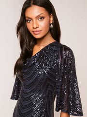 Lipsy Navy Blue Reversible Cowl Neck Sequin Maxi Dress - Image 4 of 4