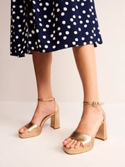 Boden Gold Heeled Platform Sandals - Image 1 of 4