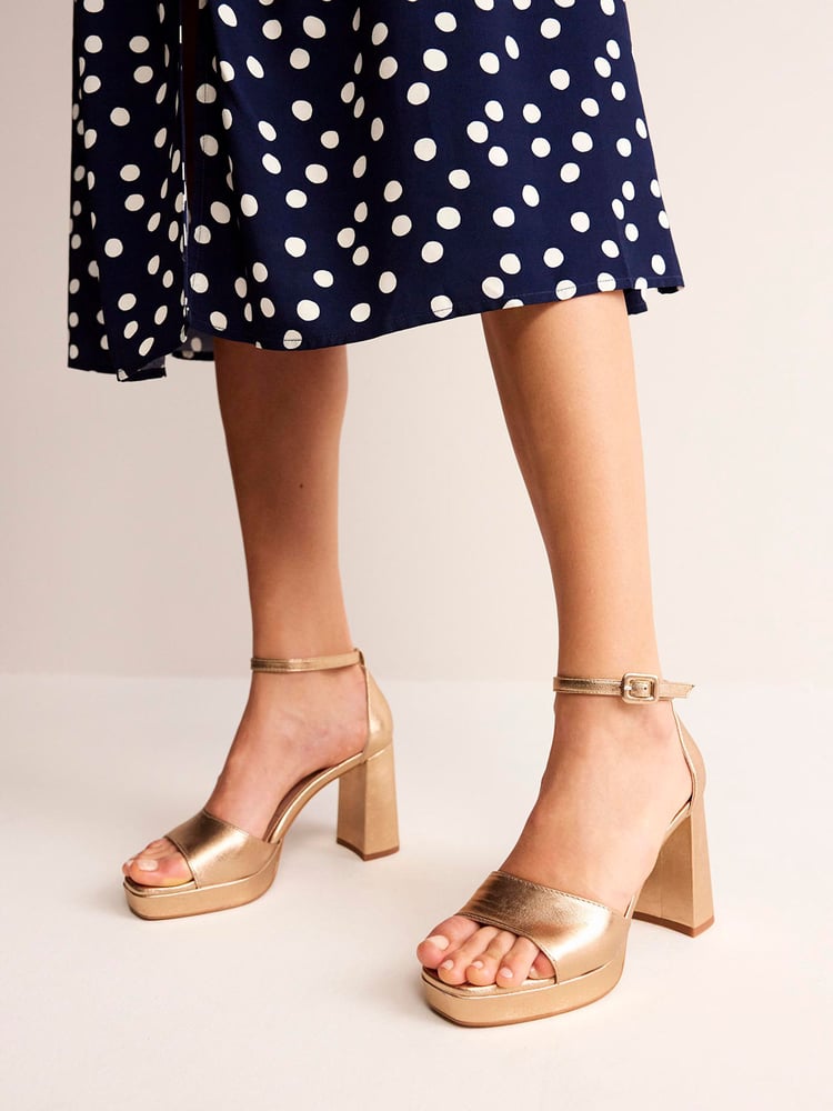 Boden Gold Heeled Platform Sandals - Image 1 of 4 Boden Gold Heeled Platform Sandals - Image 1 of 4