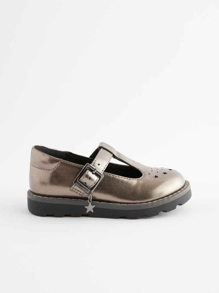 Silver Wide Fit (G) T-Bar Adjustable Buckle Shoes - Image 2 of 6