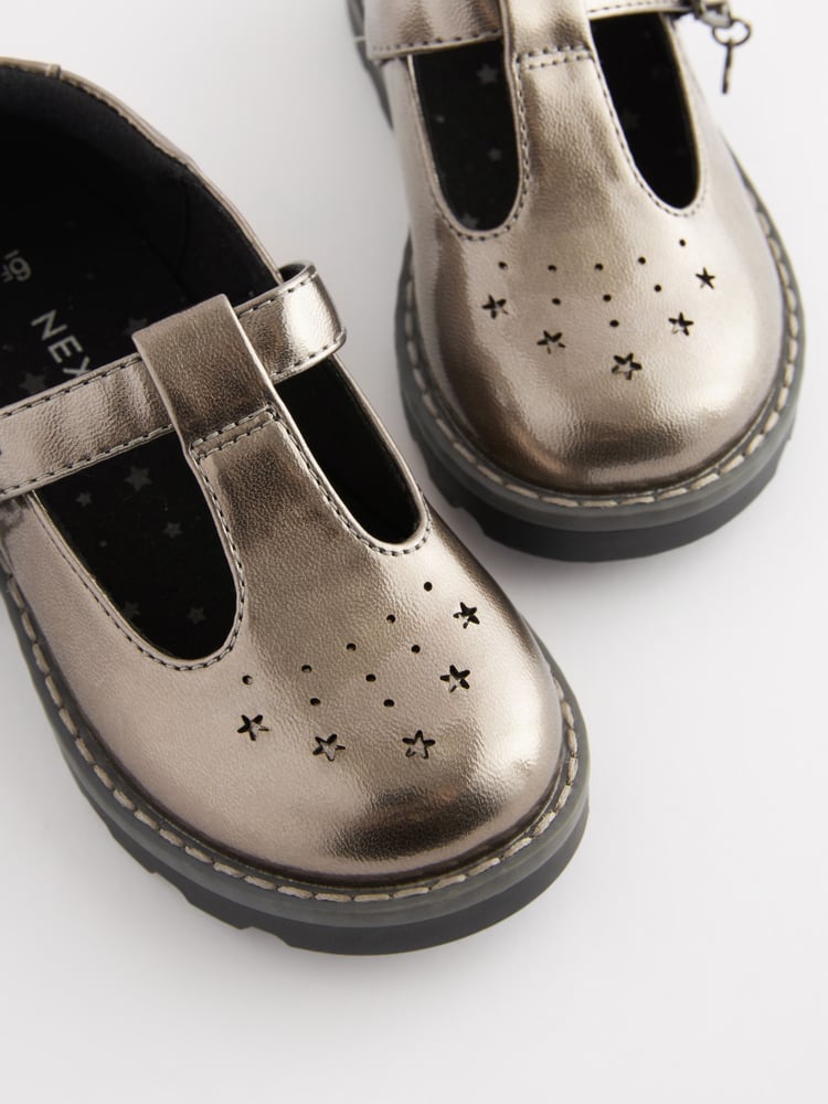 Silver Wide Fit (G) T-Bar Adjustable Buckle Shoes - Image 6 of 6