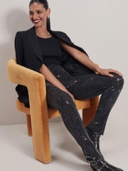 Black Sequin Skinny Trouser - Image 1 of 7