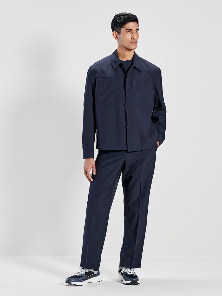Navy Blue Smart Slim Fit Shacket - Image 2 of 11