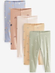 Yellow Ditsy Print Rib Jersey Leggings 5 Pack (3mths-7yrs) - Image 1 of 3