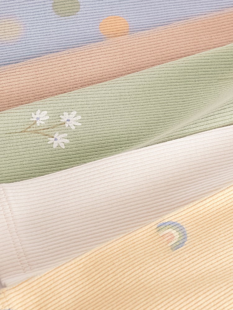 Yellow Ditsy Print Rib Jersey Leggings 5 Pack (3mths-7yrs) - Image 3 of 3