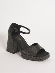 Simply Be Black Extra Wide Fit Diamanté Heel Platform Sandals - Image 2 of 3