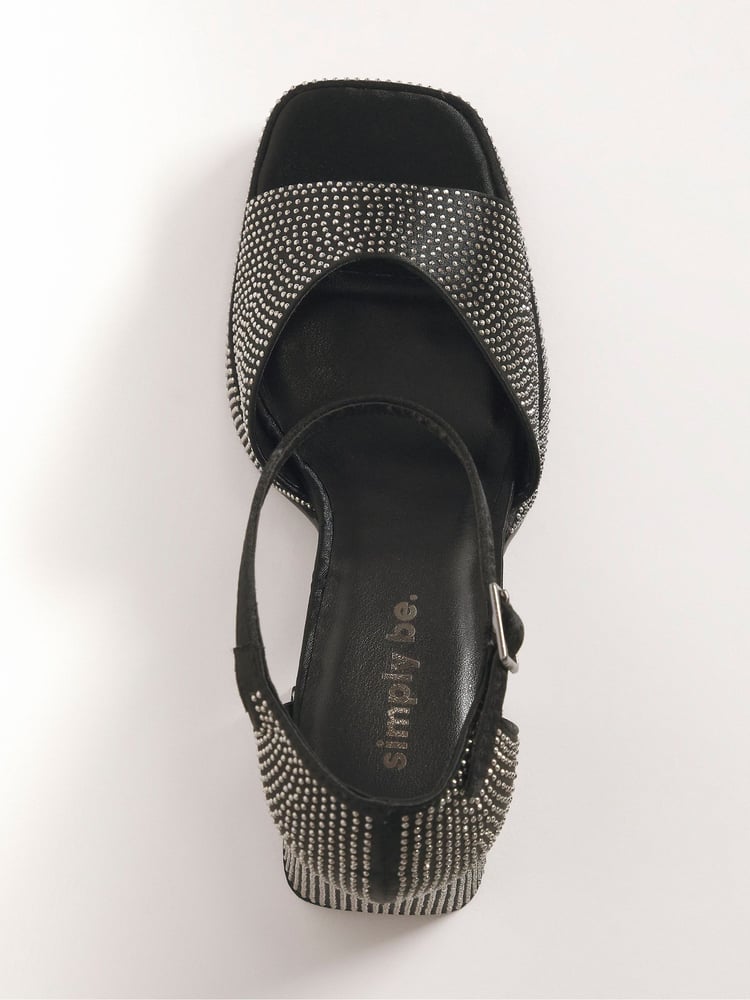 Simply Be Black Extra Wide Fit Diamanté Heel Platform Sandals - Image 3 of 3