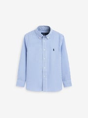 Polo Ralph Lauren White Boys Striped Poplin Logo White Shirt - Image 1 of 3