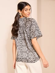 Friends Like These Black Polka Dot Printed Flutter Sleeve Keyhole Blouse - Image 4 of 4