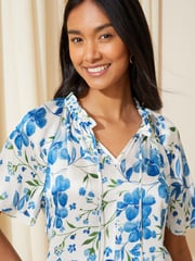 Friends Like These Red Print Printed Flutter Sleeve Keyhole Blouse - Image 2 of 4