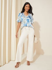 Friends Like These Red Print Printed Flutter Sleeve Keyhole Blouse - Image 3 of 4