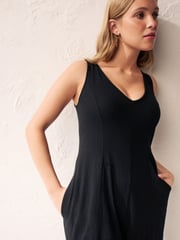 Black Cotton Rich Wide Leg Jersey Sleeveless Jumpsuit - Image 4 of 6