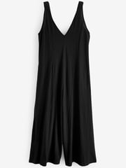 Black Cotton Rich Wide Leg Jersey Sleeveless Jumpsuit - Image 5 of 6
