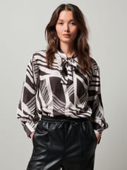 Monochrome Print Tie Neck Long Sleeve Blouse - Image 1 of 7