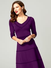 HotSquash Purple V-Neck Dress With Contrast Piping - Image 1 of 3