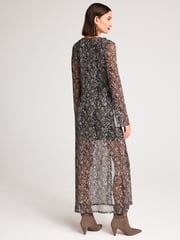 Brown Snake Print Long Sleeve Mesh Ruffle Maxi Dress - Image 3 of 6