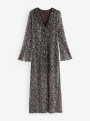Brown Snake Print Long Sleeve Mesh Ruffle Maxi Dress - Image 5 of 6
