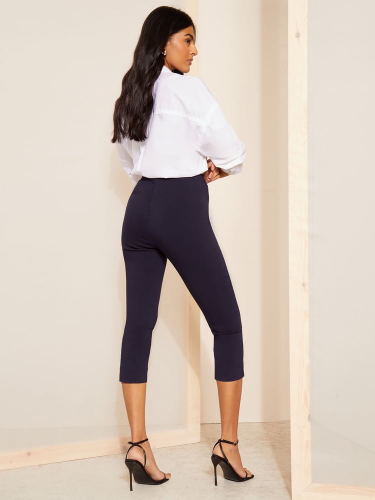 Friends Like These Navy Blue Cropped Comfort Scultping Stretch Trousers - Image 4 of 4
