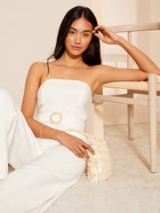 Friends Like These White Petite Bandaeau Linen Look Raffia Belted Jumpsuit - Image 2 of 4