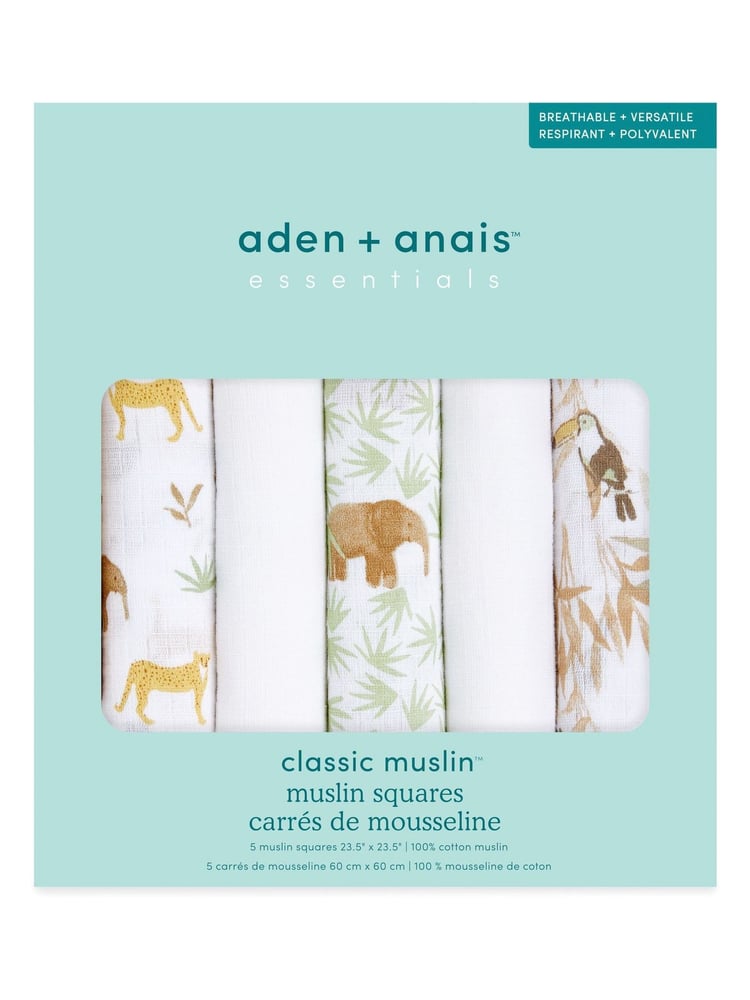 aden + anais Animal Essentials Muslin Squares 5 Pack - Image 2 of 2
