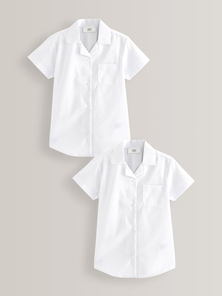 White 2 Pack Short Sleeve Revere Collar School Shirts (3-17yrs) - Image 1 of 7