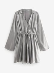 Silver Metallic Long Flutter Sleeve Mini Dress - Image 2 of 6