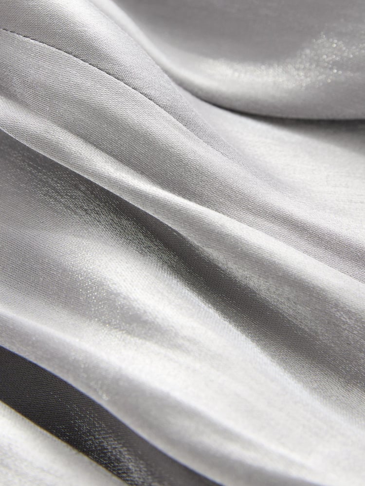 Silver Metallic Long Flutter Sleeve Mini Dress - Image 6 of 6