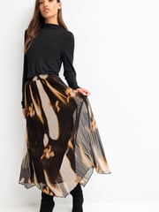 Black Marble Print Pleated Chiffon Midi Skirt - Image 1 of 6