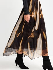 Black Marble Print Pleated Chiffon Midi Skirt - Image 2 of 6
