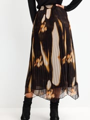 Black Marble Print Pleated Chiffon Midi Skirt - Image 3 of 6