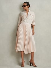 Reiss Blush Azalea Pleated Asymmetric Midi Skirt - Image 1 of 5