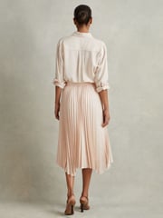 Reiss Blush Azalea Pleated Asymmetric Midi Skirt - Image 4 of 5