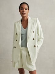 Reiss Mint Dianna Double Breasted Linen Blend Suit Blazer - Image 1 of 6
