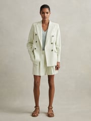 Reiss Mint Dianna Double Breasted Linen Blend Suit Blazer - Image 3 of 6