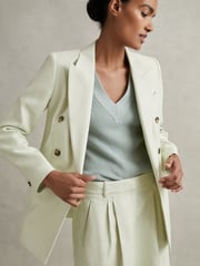 Reiss Mint Dianna Double Breasted Linen Blend Suit Blazer - Image 5 of 6