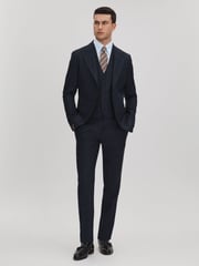 Reiss Navy Klink Wool Check Adjuster Slim Fit Trousers - Image 3 of 6