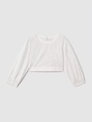 Reiss Ivory Nella 9-13 yrs Cotton Broderie Lace Bow Back Top - Image 2 of 6