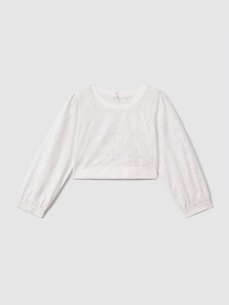 Reiss Ivory Nella 9-13 yrs Cotton Broderie Lace Bow Back Top - Image 2 of 6