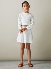 Reiss Ivory Nella 9-13 yrs Cotton Broderie Lace Bow Back Top - Image 3 of 6