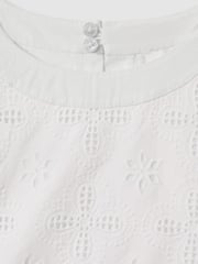 Reiss Ivory Nella 9-13 yrs Cotton Broderie Lace Bow Back Top - Image 4 of 6