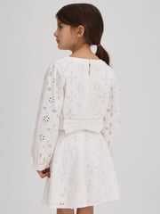Reiss Ivory Nella 9-13 yrs Cotton Broderie Lace Bow Back Top - Image 5 of 6